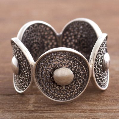 Dark Sterling Silver Filigree Band Ring Crafted in Peru