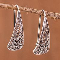 Sterling silver filigree flower drop earrings,
