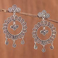 Sterling silver filigree dangle earrings,