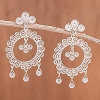 Sterling silver filigree dangle earrings,