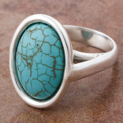 925 Sterling Silver Cocktail Ring with Turquoise Color Gem