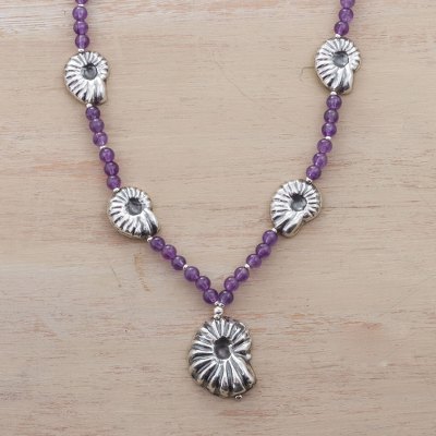 Amethyst beaded pendant necklace, Sea Royalty