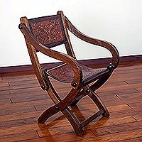Wood and leather folding chair,