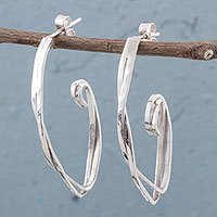 Sterling silver half-hoop earrings,