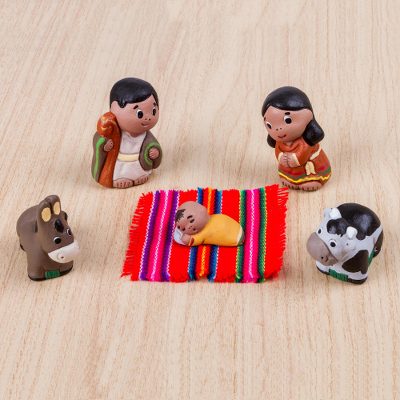 Ceramic figurines, 'Cute Nativity' (set of 5) - Five Hand Crafted Ceramic Nativity Figurines from Peru