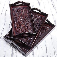 Cedar and leather nesting trays,