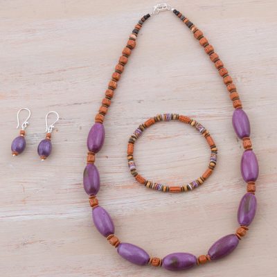 Sterling silver and ceramic jewelry set, Imperial Lilac