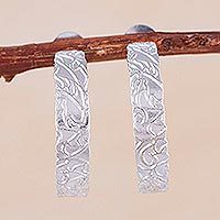 Sterling silver half-hoop earrings,