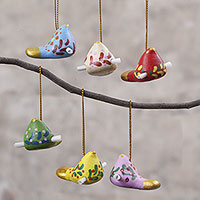 Ceramic ornaments, 'Christmas Messengers' (set of 6) - 6 Handcrafted Christmas Dove Ceramic Messenger Ornaments