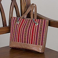 Wool blend and leather accent tote handbag Andean Elegance Peru
