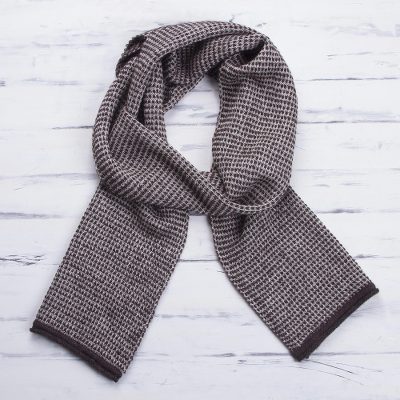 100% alpaca scarf, 'Natural Chocolate' - 100% Alpaca Wool Scarf in Natural and Chocolate from Peru
