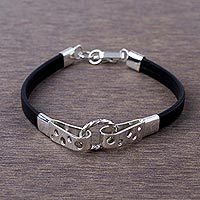 Leather and sterling silver wristband bracelet,