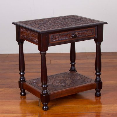Wood and leather accent table, Colonial Wind