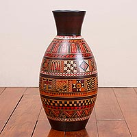 Ceramic decorative vase, 'Inca Passion' - Handcrafted Geometric Ceramic Decorative Vase from Peru