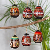 Ceramic ornaments Inca Eggs set of 6 Peru