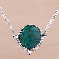 Chrysocolla pendant necklace, 'Essence of Time' - Andean Chrysocolla and Sterling Silver Pendant Necklace