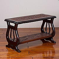 Leather and wood accent table Floral Lyres Peru