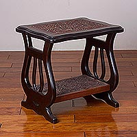 Leather and wood side table Jungle Cats Peru