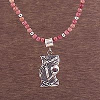 Rhodonite beaded pendant necklace,