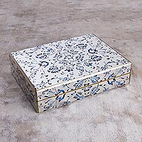 Reverse painted glass decorative box Blue Oasis Peru