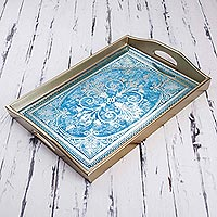 Reverse painted glass tray Floral Marvel in Silver Peru