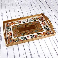 Reverse painted glass tray Floral Citadel Peru