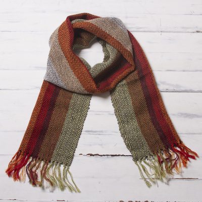 100% alpaca scarf, 'Dream of Colors' - Handwoven 100% Alpaca Scarf with Stripes from Peru