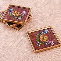 Reverse painted glass coasters,