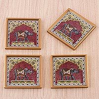 Reverse painted glass coasters,