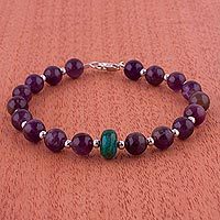 Amethyst and chrysocolla beaded bracelet,