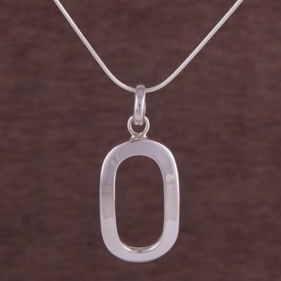 Sterling silver pendant necklace, Oval Shine