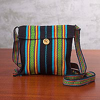 Cotton sling bag Striped Fantasy in Black Peru