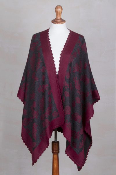 Alpaca blend ruana, Rose Delicacy in Wine
