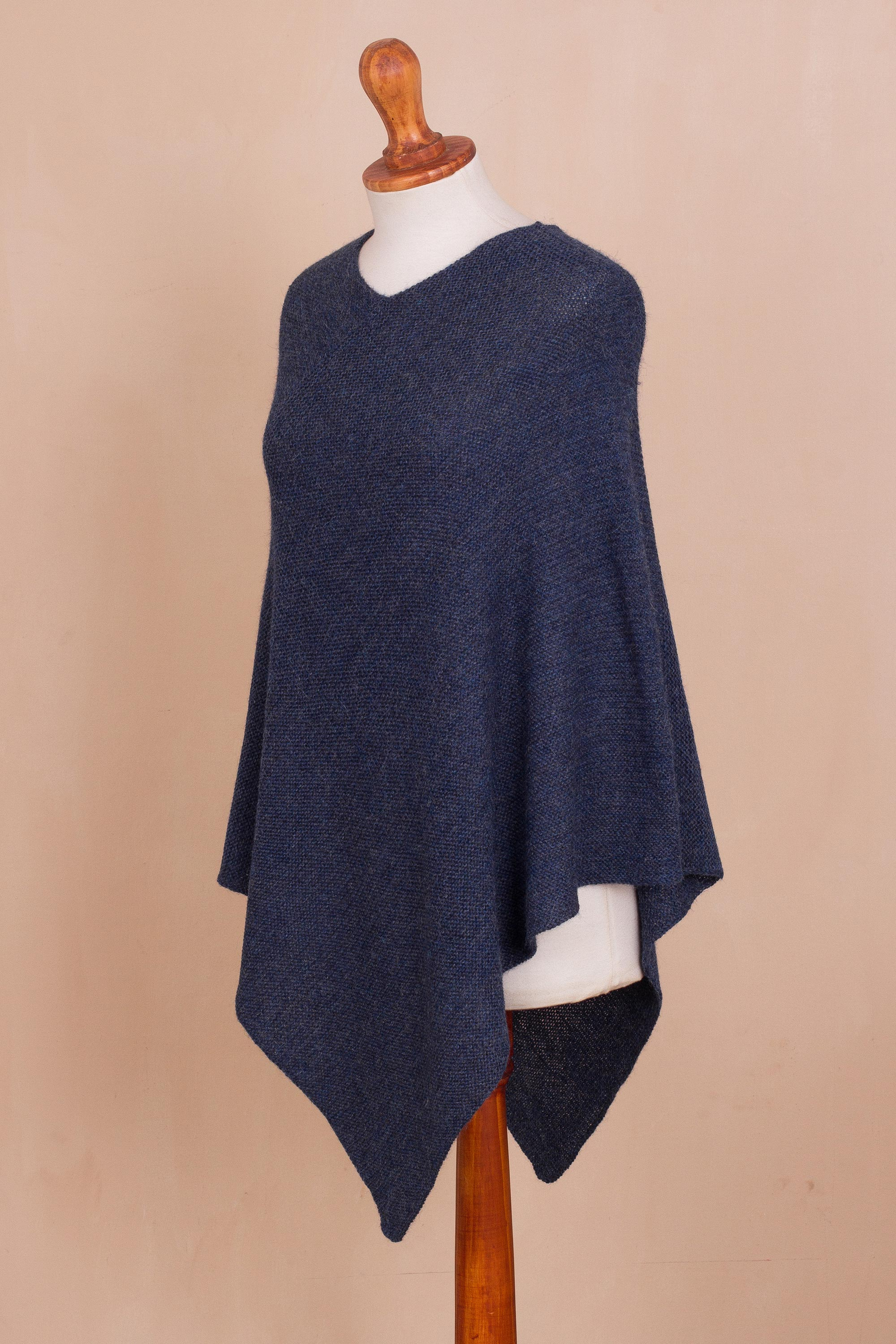 Knit Indigo Alpaca Poncho From Peru Enchanted Evening In Indigo