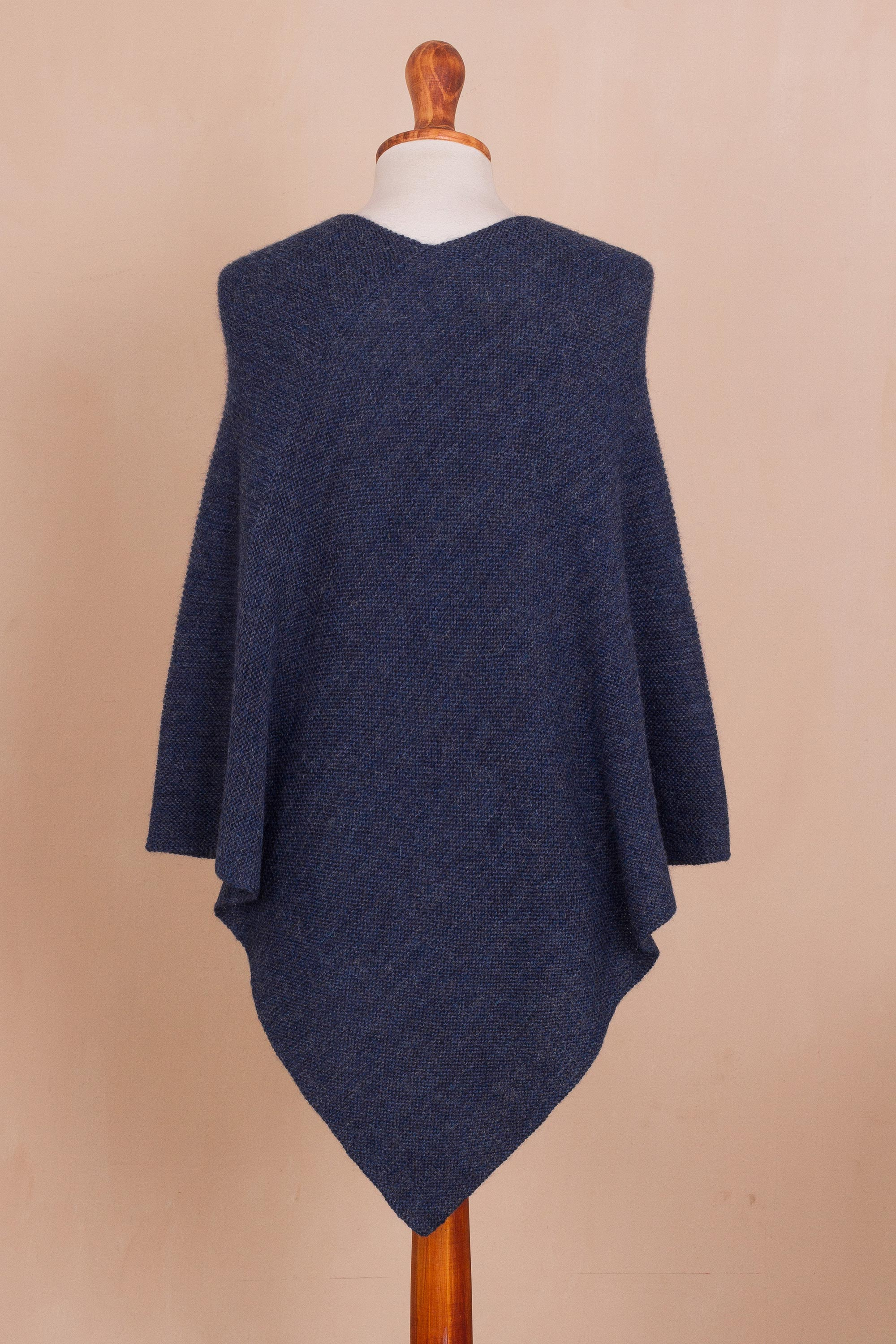 Knit Indigo Alpaca Poncho From Peru Enchanted Evening In Indigo