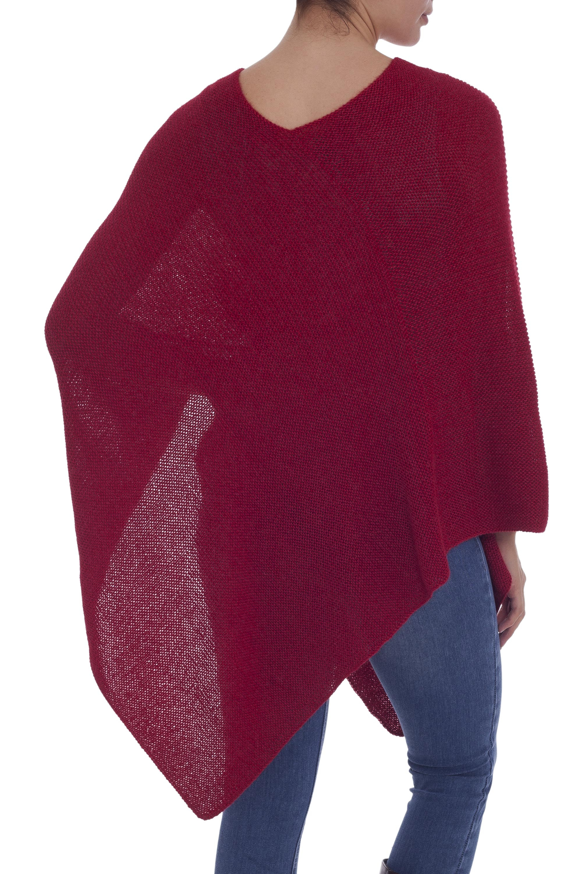 Unicef Market Knit Claret Alpaca Poncho From Peru Enchanted