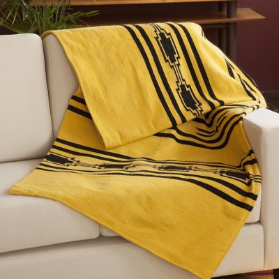 Alpaca blend throw, 'Andean Flight' - Handwoven Alpaca Blend Throw in Amber from Peru