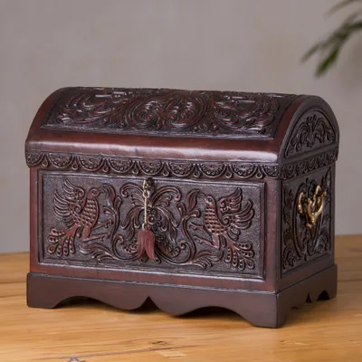 Cedar and leather decorative chest, Bird Paradise