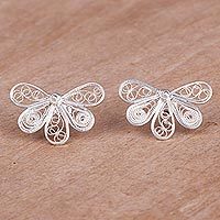 Sterling silver filigree button earrings,