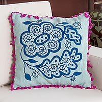 Wool cushion cover Teal Flower Peru