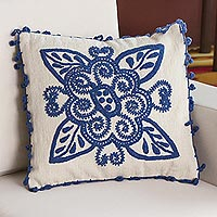 Wool cushion cover Denim Flower Peru