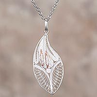 Sterling silver filigree pendant necklace,
