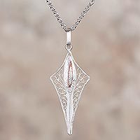 Sterling silver filigree pendant necklace,
