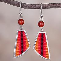 Agate and wool blend dangle earrings,