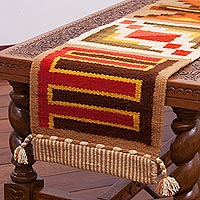 Wool blend table runner, 'Harmony in Form' - Handwoven Wool Blend Geometric Table Runner from Peru