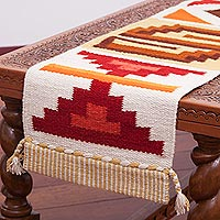 Wool blend table runner, 'Style of the Andes' - Handwoven Wool Blend Table Runner with Geometric Motifs
