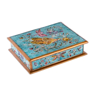 Reverse-painted glass decorative box, Dragonfly Sky