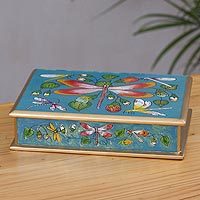 Reverse-painted glass decorative box,