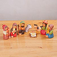 Ceramic nativity scene, 'Nativity Melody' (set of 9) - Hand-Painted Ceramic Andean Nativity Scene (9 Pieces)