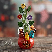 Ceramic nativity scene, 'Sweet Walk of Life' - Christmas-Themed Ceramic Nativy Scene from Peru